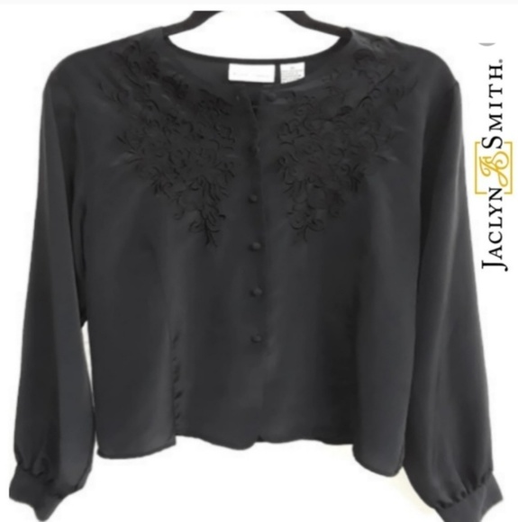 Jaclyn Smith Tops - Jaclyn Smith Black Embroidered Blouse 14